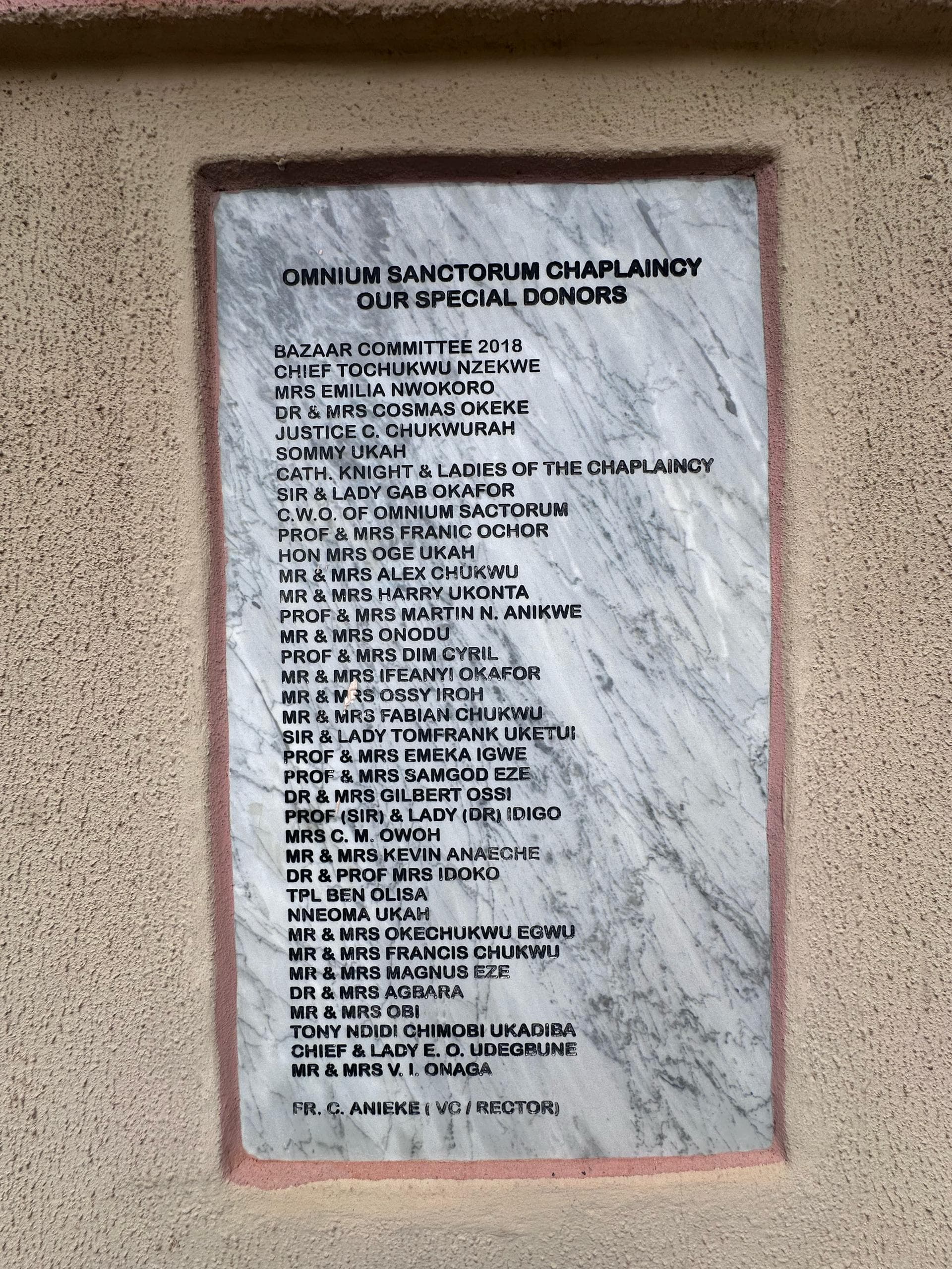 Church Donors Plaque